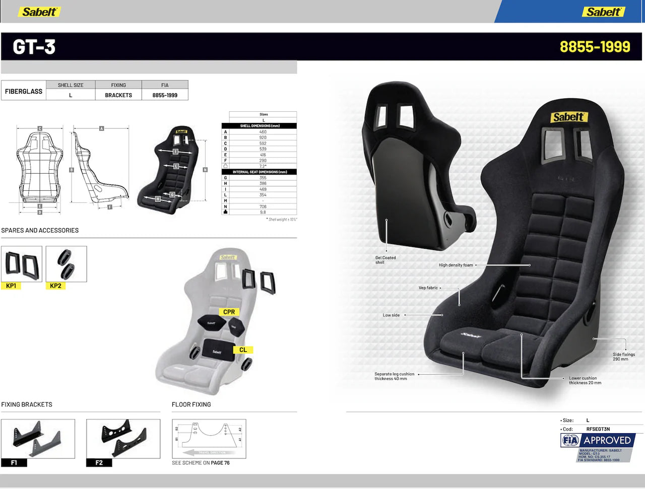 Sabelt GT3 Racing Seat